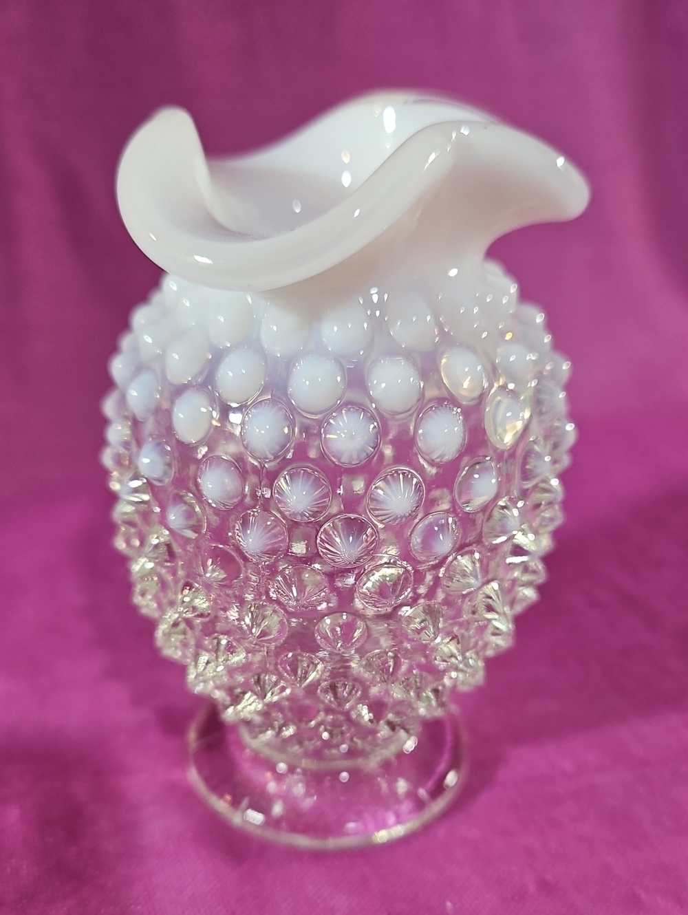 Vintage Fenton French Opalescent Hobnail Mini Ruffled Vase 4"